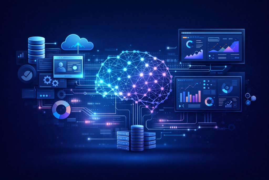 Custom AI system architecture integrating data and business applications
