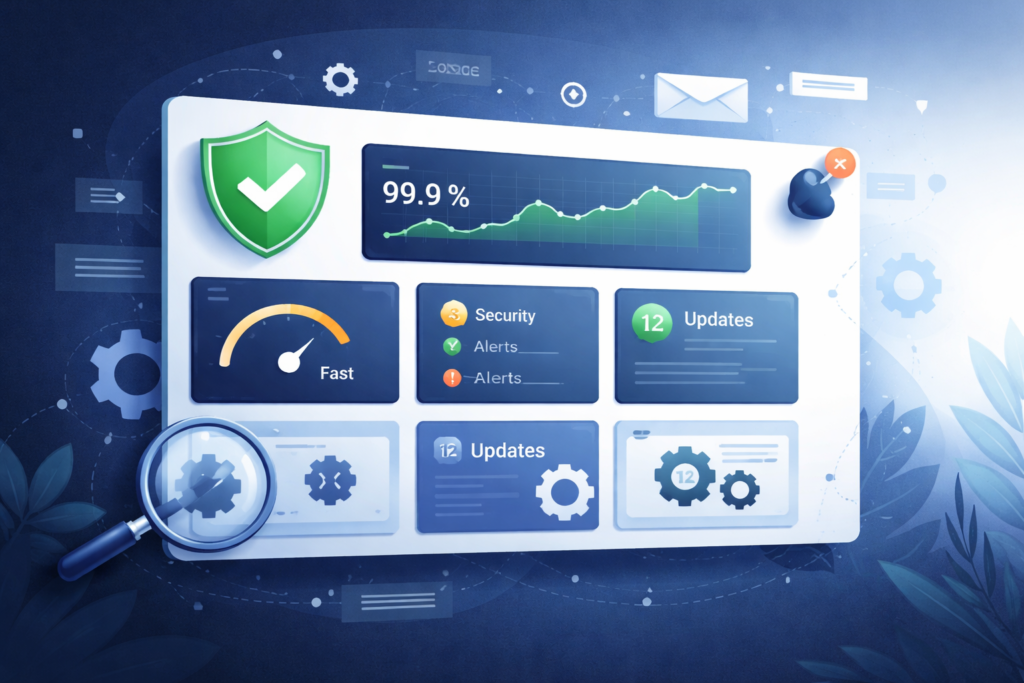 Website monitoring dashboard showing uptime and performance metrics